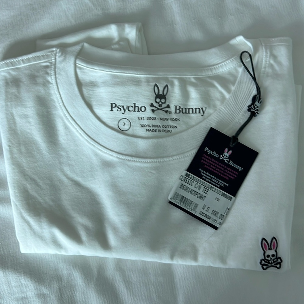 Psycho bunny sz 7 white t shirt new w tags.